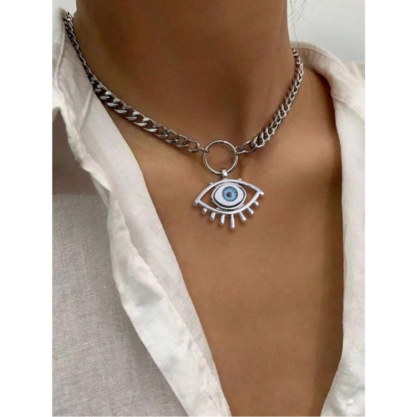 Silver Evil Eye Pendant Necklace A1813